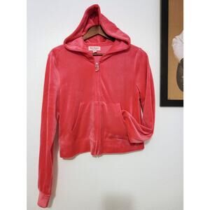 Juicy Couture Pink Velour Full Zip Up Hoodie Rhinestone Bling Y2K Jacket SZ L